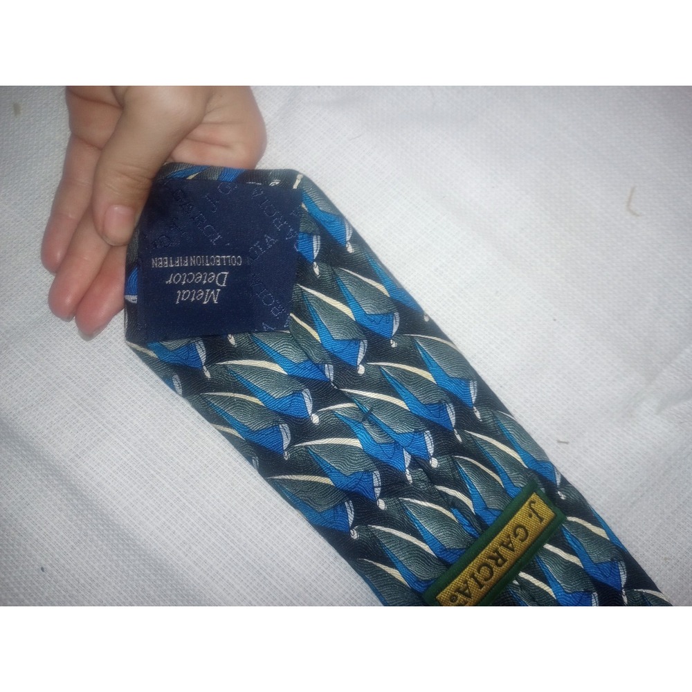 J Garcia Metal Detector Collection Neck Tie Blue Geometric - Picture 2 of 3